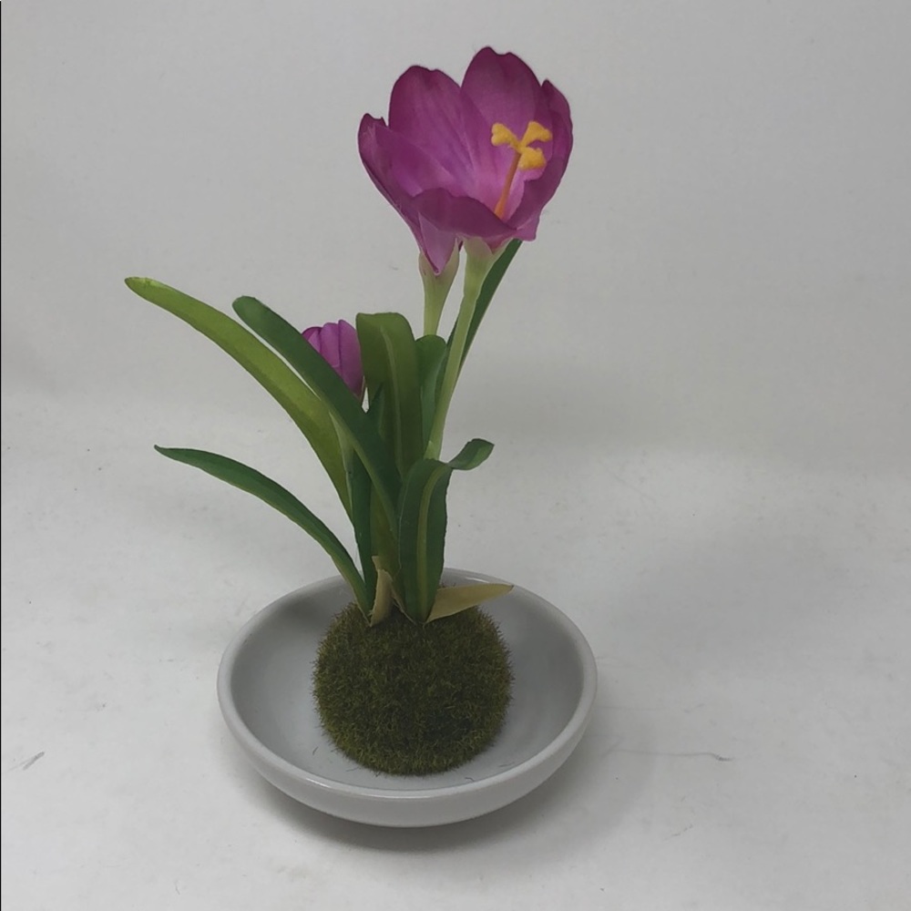 Faux Purple Flower in Porcelain White Tray